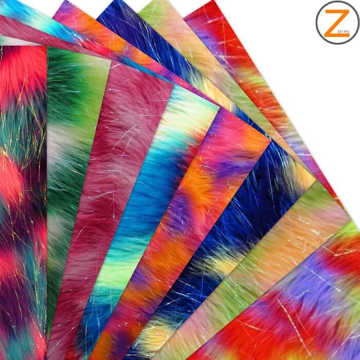 Faux Fake Fur 3 Tone Rainbow Shiny Tinsel Long Pile Fabric