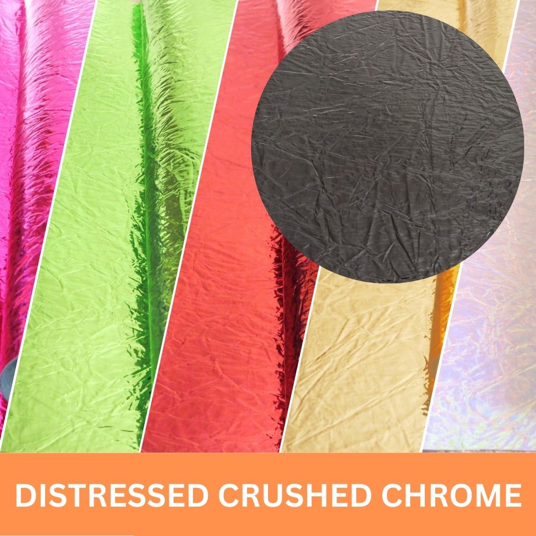 Distressed / Crushed Chrome Metallic Mirror Vinyl Fabric