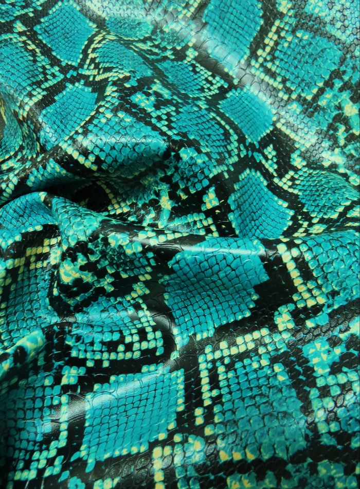 Carribean Turquoise / Calico Python Snake Vinyl Fabric - 0