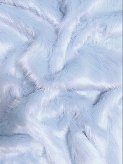 Baby Blue Solid Shaggy Long Pile Faux Fur Fabric / Sold By The Yard (Second Quality Goods)