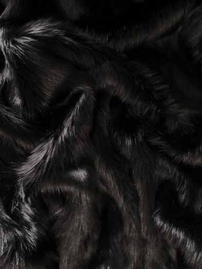 Black Solid Shaggy Long Pile Faux Fur Fabric / Sold By The Yard (Closeout)