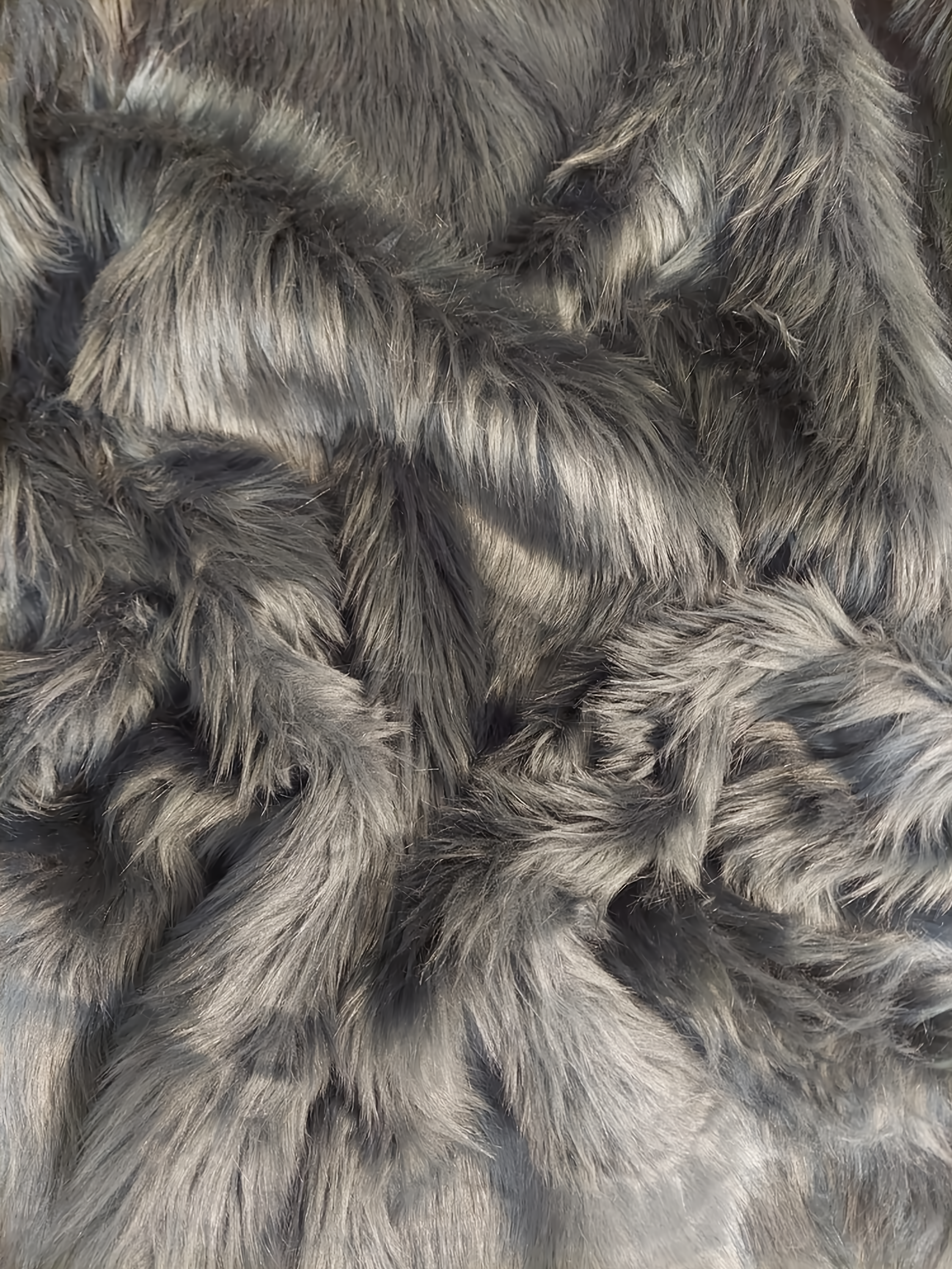 Charcoal Solid Shaggy Long Pile Faux Fur Fabric by the Yard | Big Charcoal Solid Shaggy Long Pile Faux Fur Fabric by the Yard | Big