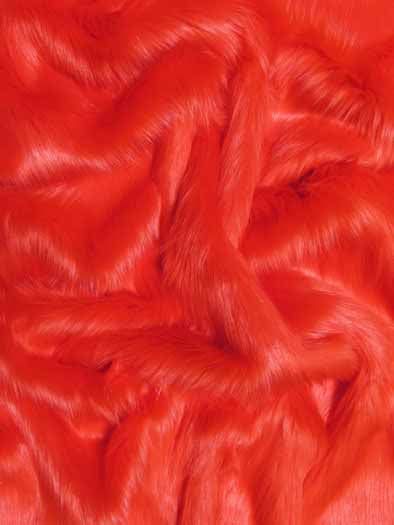 Fire Red Solid Shaggy Long Pile Fabric / Sold By The Yard (Second Quality Goods)
