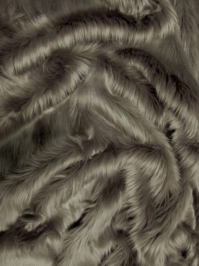 Pewter Solid Shaggy Long Pile Faux Fur Fabric / Sold By The Yard (Closeout)