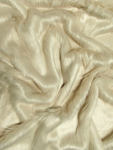 Latte Solid Shaggy Long Pile Faux Fur Fabric / Sold By The Yard (Second Quality Goods)
