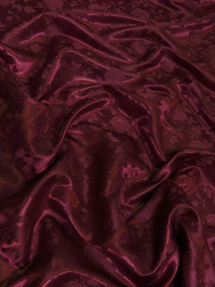 Floral Rose Jacquard Satin Fabric / Burgundy / Sold By The Yard