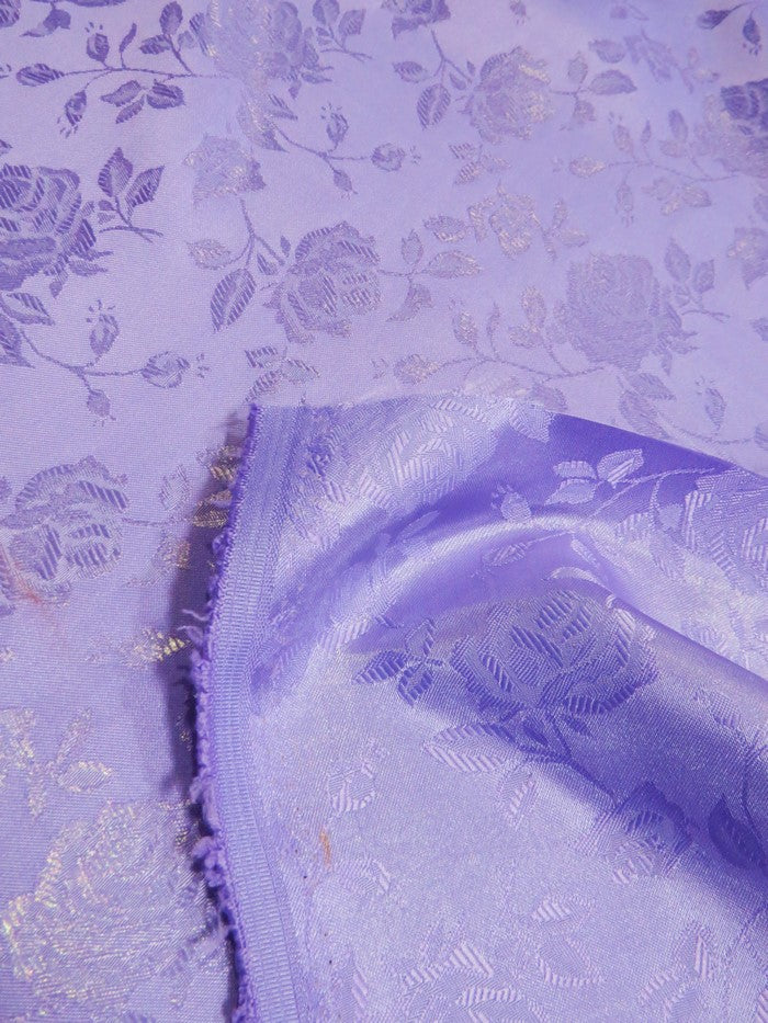 Floral Rose Jacquard Satin Fabric / Plum / Sold By The Yard