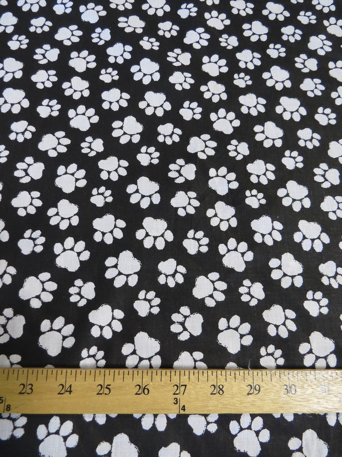Poly Cotton Printed Fabric Animal Paws / Black/White Paws / Sold By The Yard