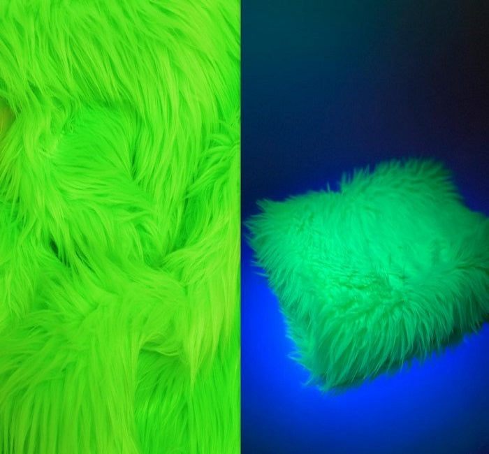 Neon Green UV Reactive Solid Shaggy Faux Fur Fabric / Sold By The Yard (Second Quality Goods)