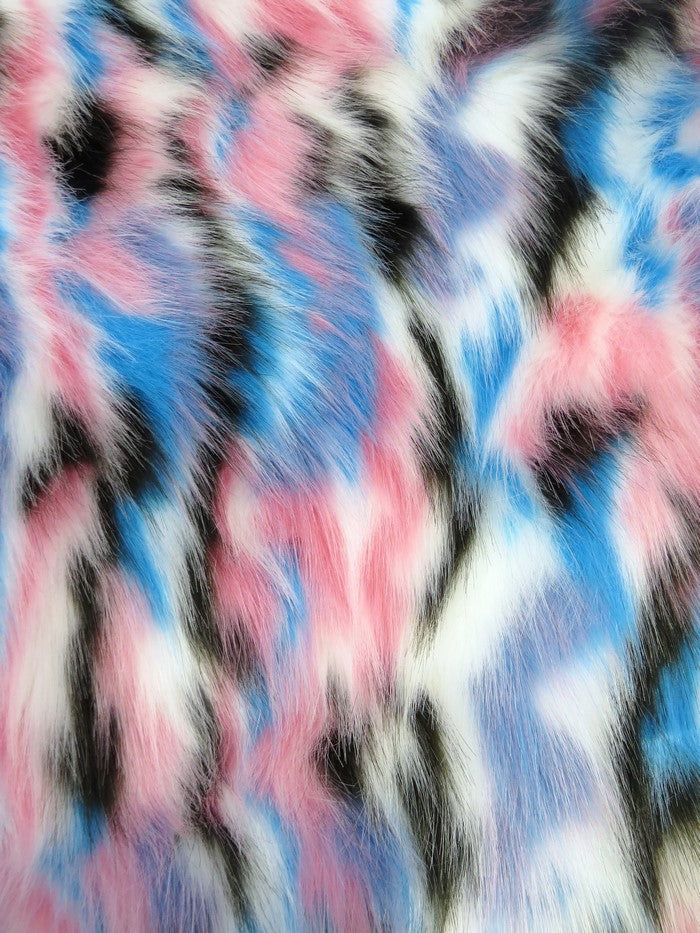 30 Yard Roll of Brown, Turquoise, Pink Sunset Multi-Color Faux Fur Fabric
