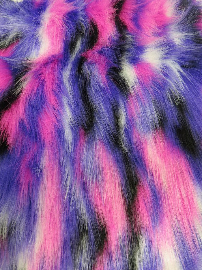 Purple, Fuchsia, White Sunset Multi-Color Faux Fur Fabric /  Sold by the Yard