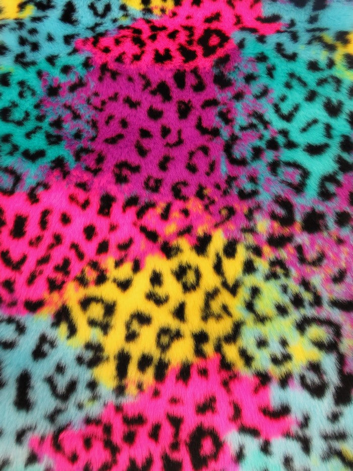 Rainbow Leopard Animal Faux Fur Fabric