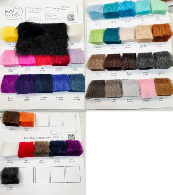 EcoshagTM Short Shag Faux Fur Fabric - Big Z Color Card by the