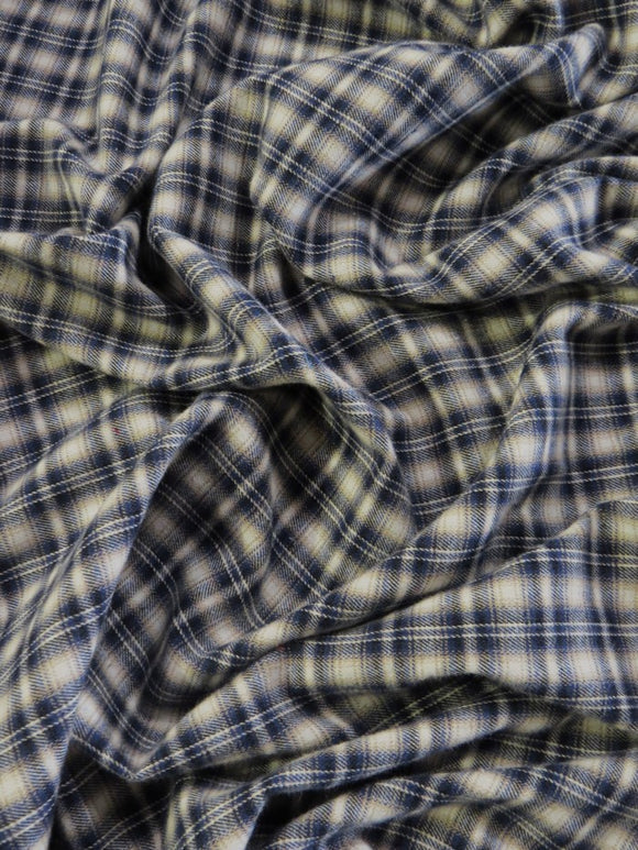 Tartan Plaid Uniform Apparel Flannel Fabric / Cream/Blue / 30 Yard Roll - 0
