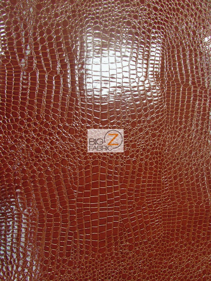 Vinyl Faux Fake Leather Pleather Embossed Shiny Alligator Fabric / Brown / By The Roll - 30 Yards