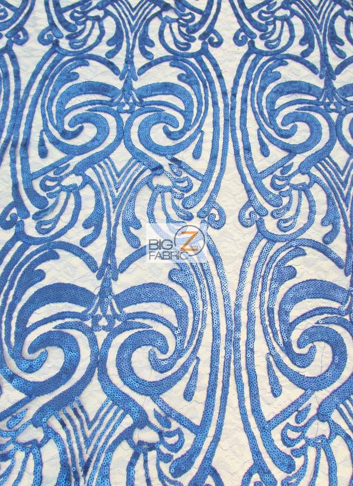Angel Damask Sequins Sheer Lace Fabric / Royal Blue / Sold By The Yard (SECOND QUALITY GOODS)