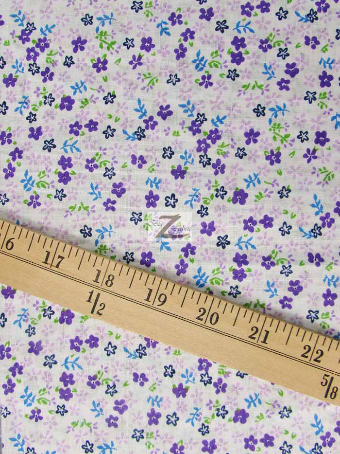 Assorted Flower Print Poly Cotton Fabric / (Mini Flower) Purple / 50 Yard Bolt
