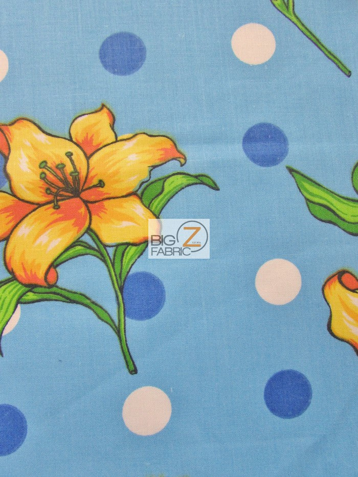 Assorted Flower Print Poly Cotton Fabric / (Polka Dot Bellflower) Blue / 50 Yard Bolt