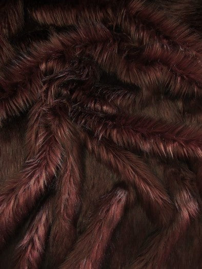 Burgundy Arctic Alaskan Husky Long Pile Fabric / Sold By The Yard