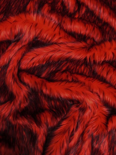 Red Arctic Alaskan Husky Long Pile Faux Fur Fabric / Sold By The Yard