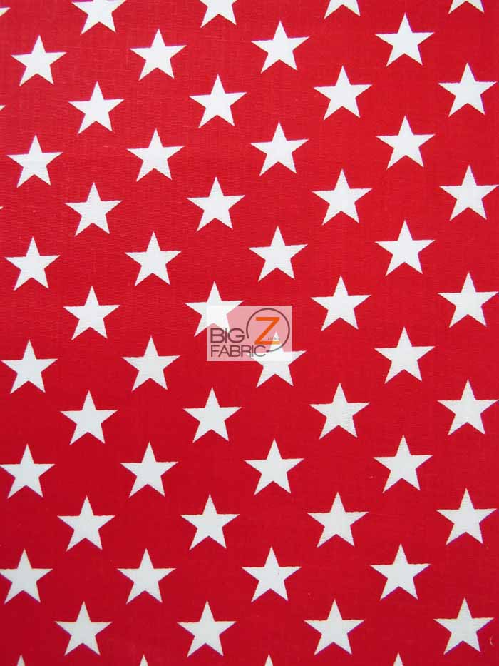 American Stars Poly Cotton Fabric / Red/White Stars / Sold By The Yard