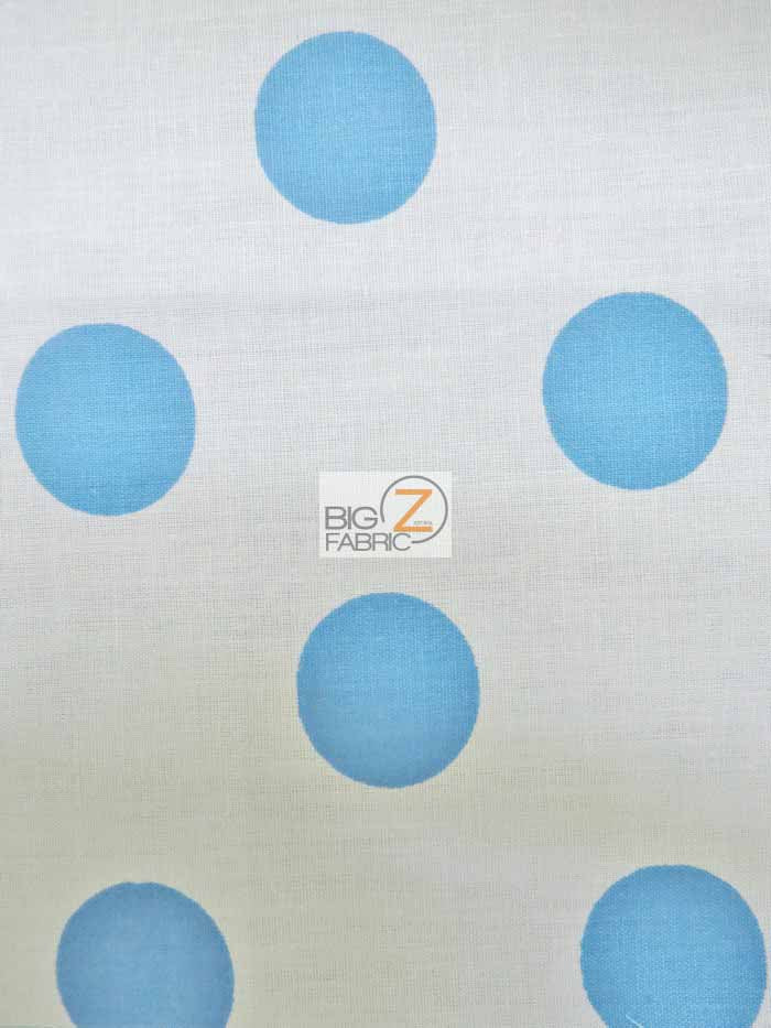 Poly Cotton Printed Fabric Big Polka Dots / White/Turquoise Dots / Sold By The Yard