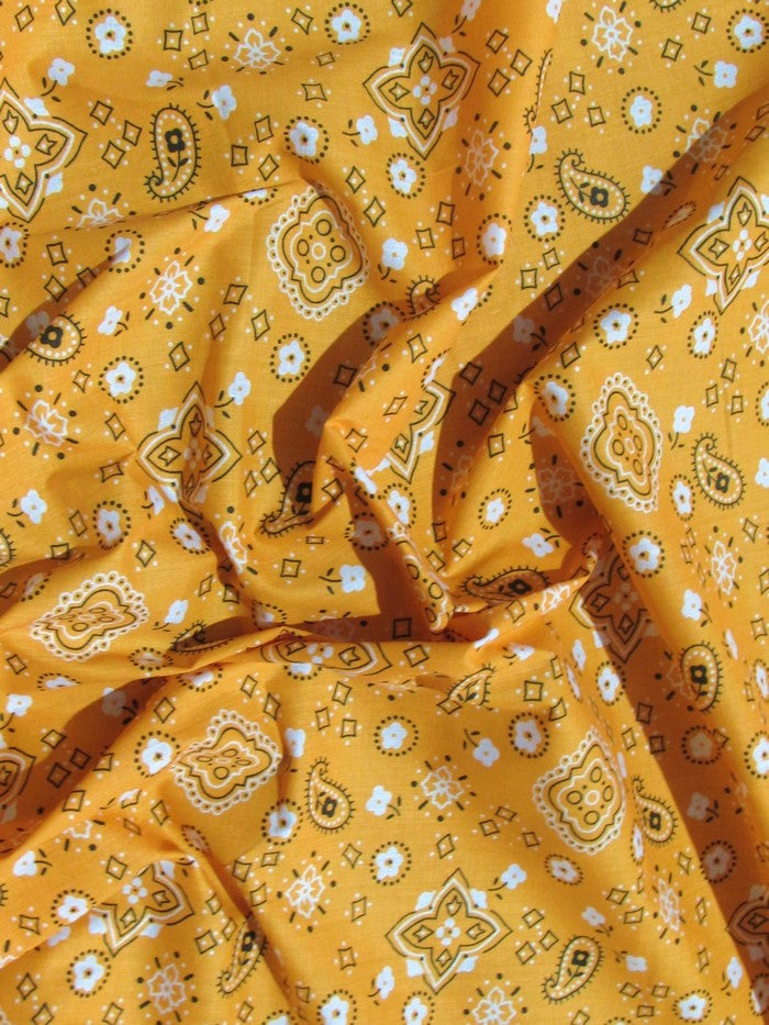 Poly Cotton Printed Fabric Paisley Bandana / Orange / Sold By The Yard