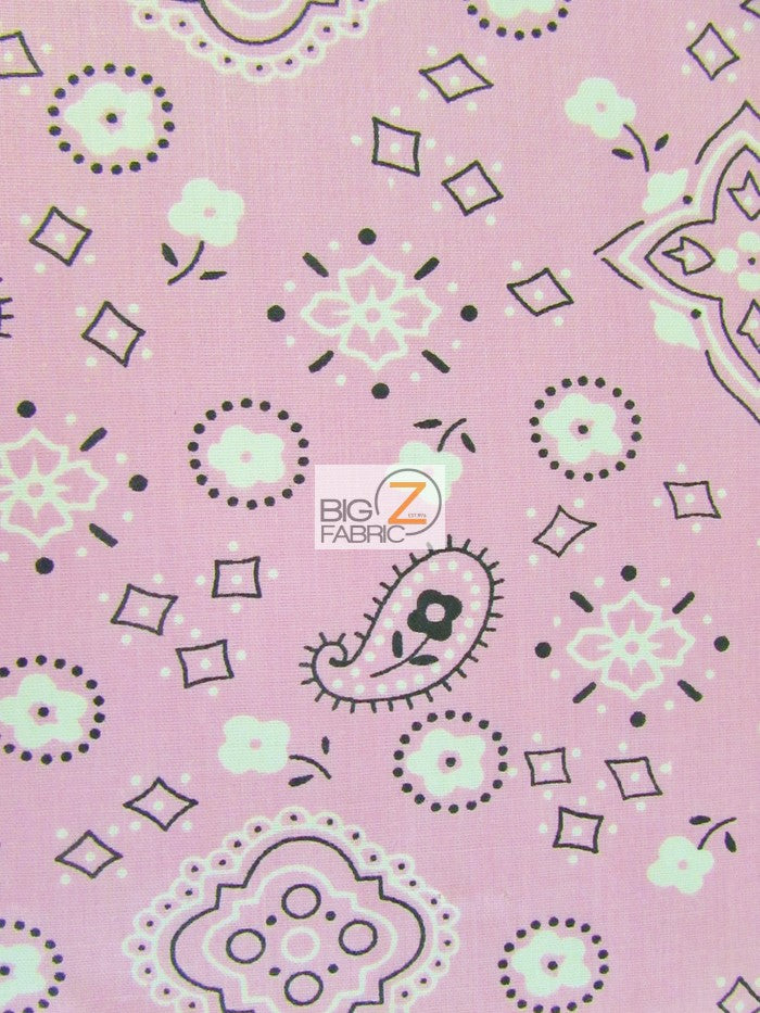 Poly Cotton Printed Fabric Paisley Bandana / Pink / Sold By The Yard