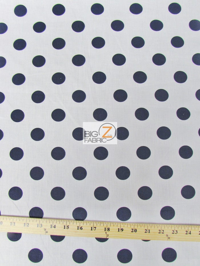 Poly Cotton Printed Fabric Big Polka Dots / White/Navy Dots / Sold By The Yard