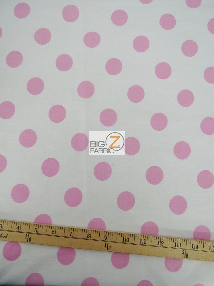 Poly Cotton Printed Fabric Big Polka Dots / White/Light Pink Dots / Sold By The Yard