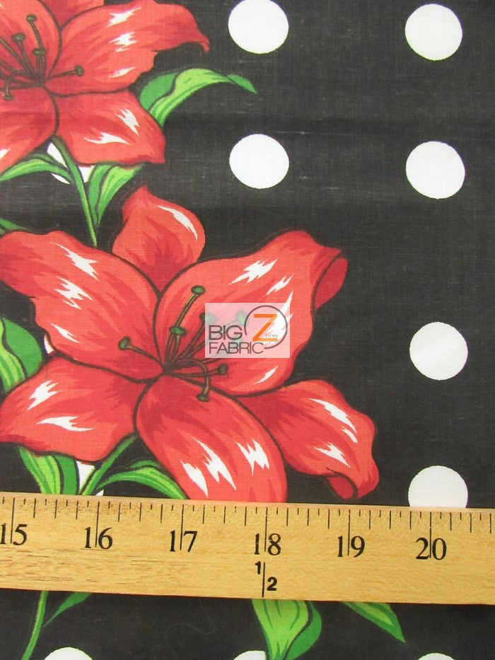 Bellflower Polka Dot Print Poly Cotton Fabric / Black / Sold By The Yard