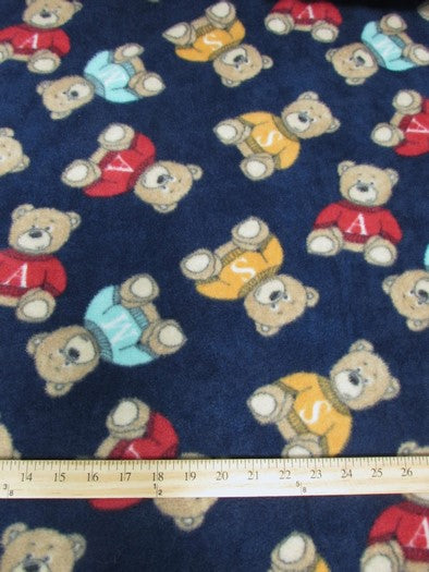 Bear Print Polar Fleece Fabric / Baby Brother Bears Navy / Sold By The Yard