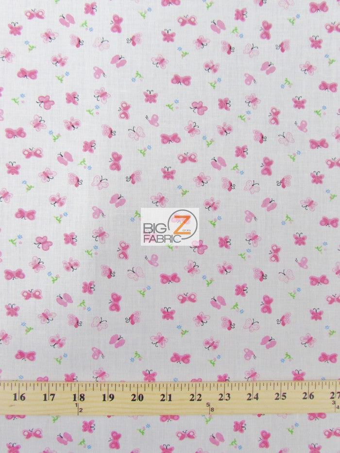 Poly Cotton Printed Fabric Butterfly / Pink / Sold By The Yard