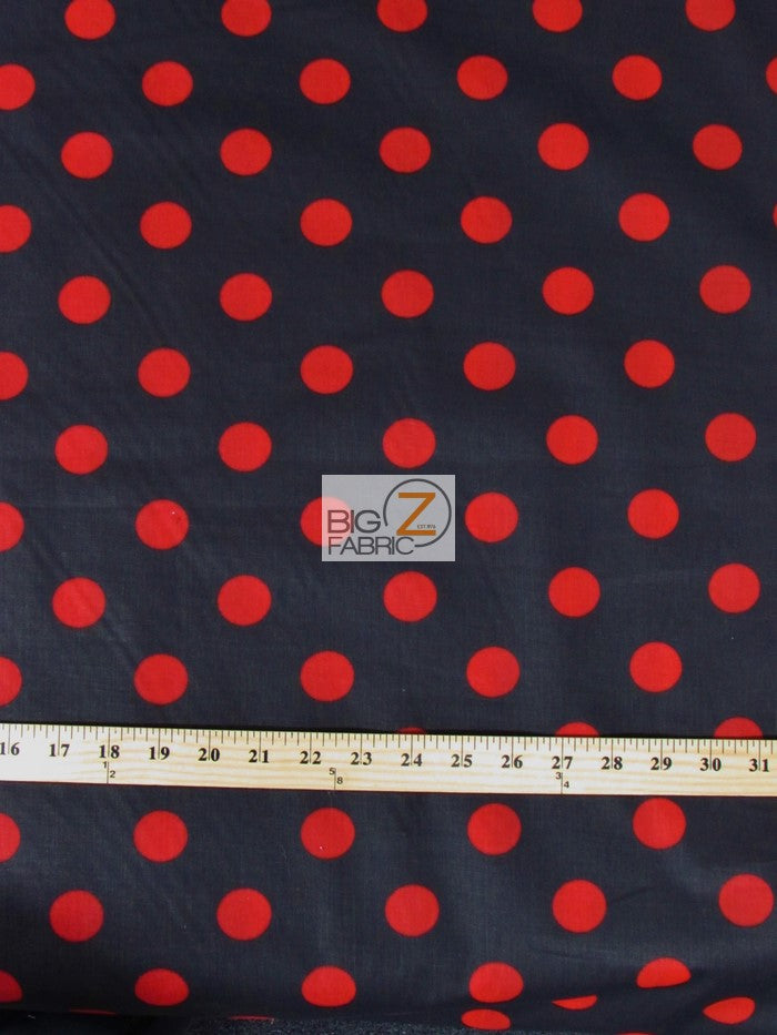 Poly Cotton Printed Fabric Big Polka Dots / Black/Red Dots / 50 Yard Bolt