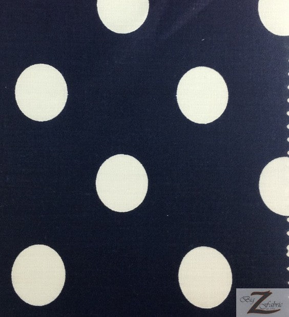 Poly Cotton Printed Fabric Big Polka Dots / Navy/White Dots / 50 Yard Bolt