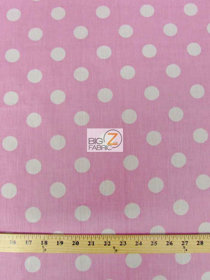 Poly Cotton Printed Fabric Big Polka Dots / Pink/White Dots / 50 Yard Bolt