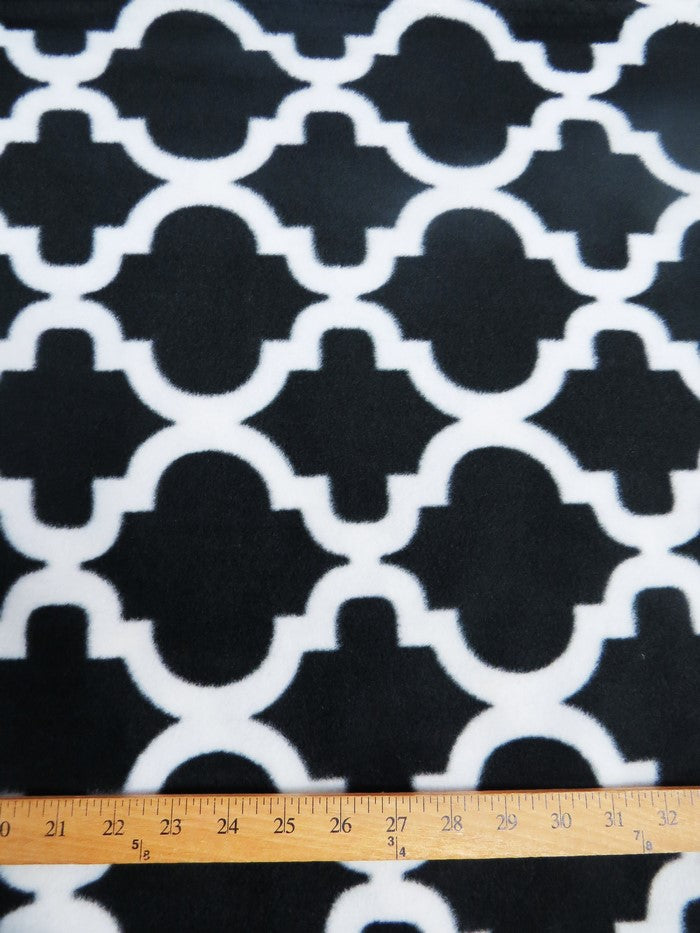 Fleece Printed Fabric / Moroccan Quatrefoil Black / Sold By The Yard