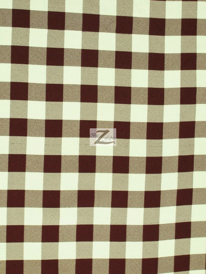 Checkered Gingham Poly Cotton Printed Fabric / Brown / Sold By The Yard