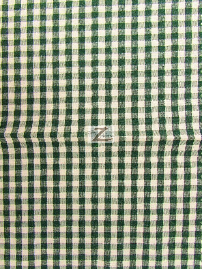 Mini Checkered Gingham Poly Cotton Printed Fabric / Hunter Green / Sold By The Yard