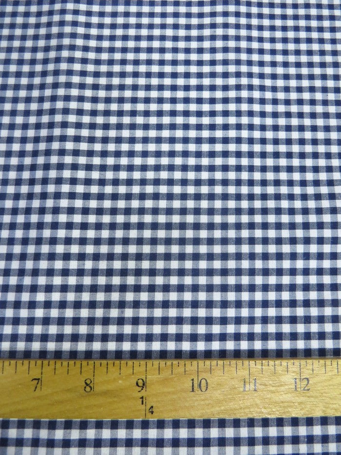 Mini Checkered Gingham Poly Cotton Printed Fabric / Navy Blue / Sold By The Yard
