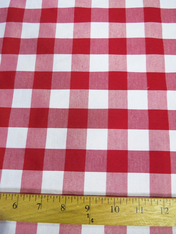 Checkered Gingham Poly Cotton Printed Fabric / Red / Sold By The Yard