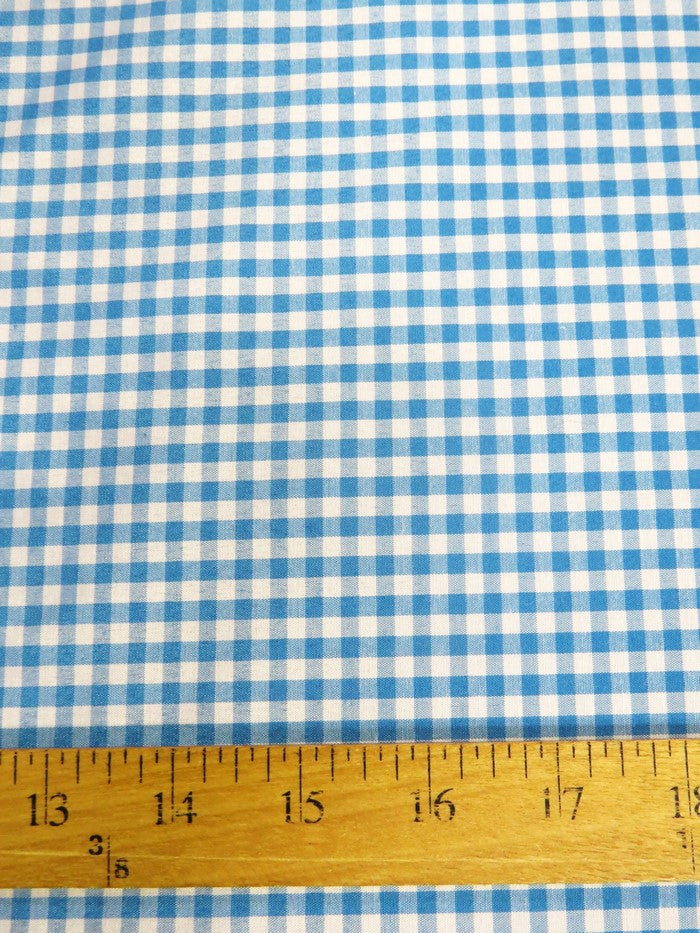Mini Checkered Gingham Poly Cotton Printed Fabric / Turquoise / Sold By The Yard
