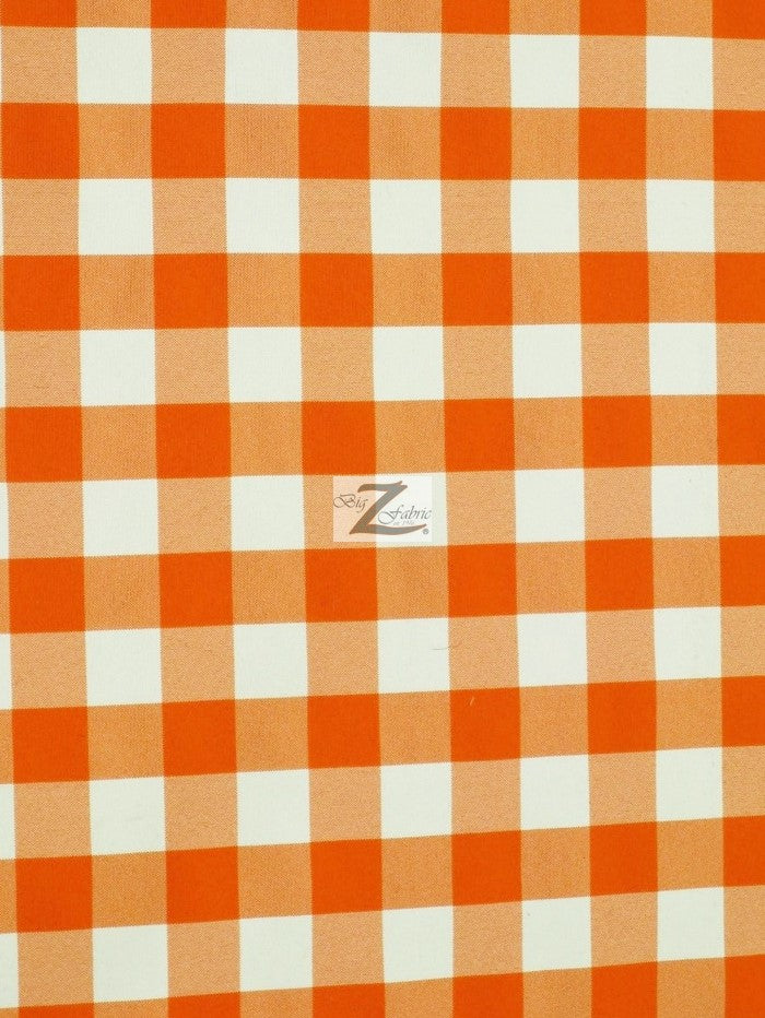 Checkered Gingham Poly Cotton Printed Fabric / Orange / 50 Yard Bolt