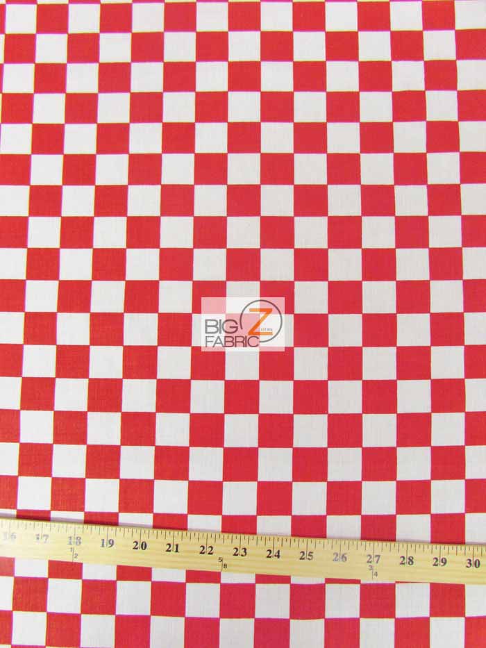 Poly Cotton Printed Fabric Square Checkered / Red/White / Sold By 50 Yard Roll