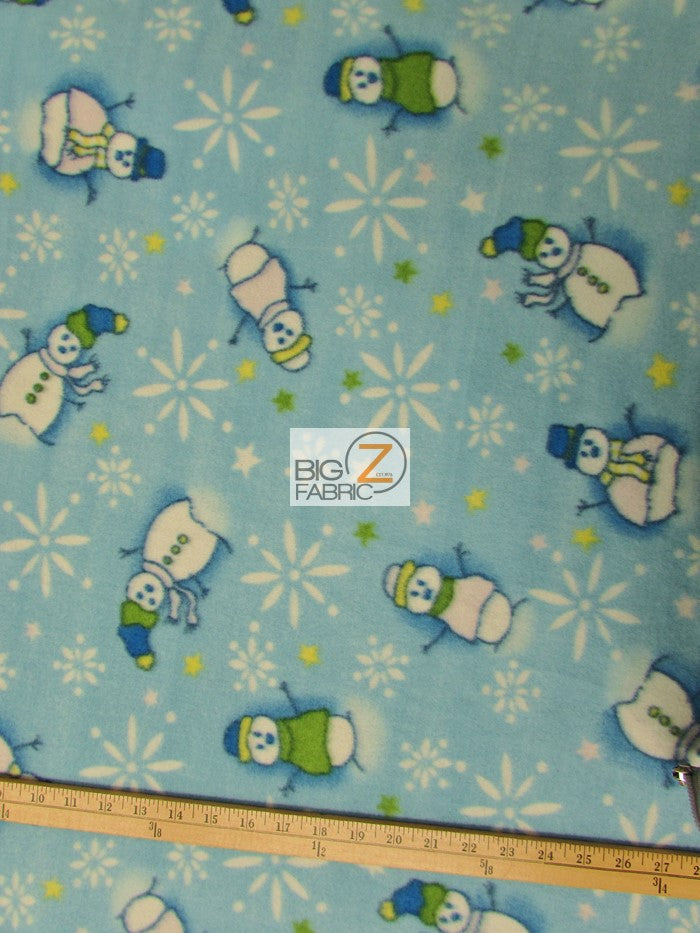 Fleece Printed Fabric Christmas Holiday / Snowman Blue / Sold By The Yard