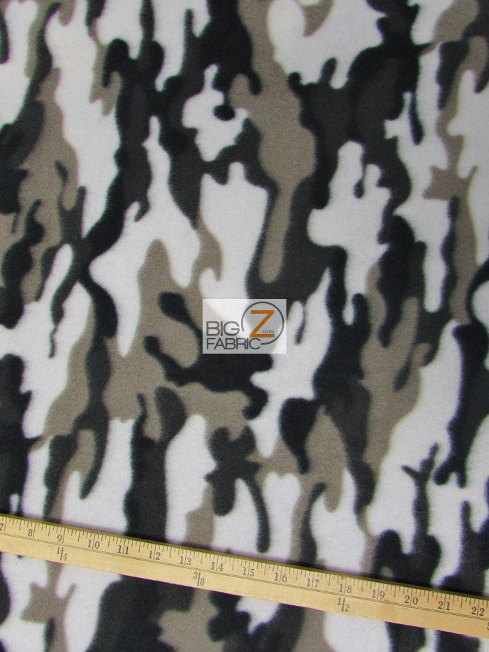 Fleece Printed Fabric Army Camouflage / White/Silver/Black / Sold By The Yard