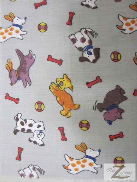 Dog/Bone Print Poly Cotton Fabric - Mix/Gray