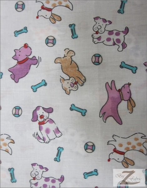 Dog/Bone Print Poly Cotton Fabric - Purple