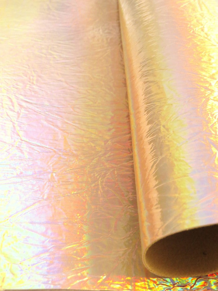 Hologrpahic Gold Distressed/Crushed Chrome Metallic Mirror Vinyl Fabric / Sold By The Yard