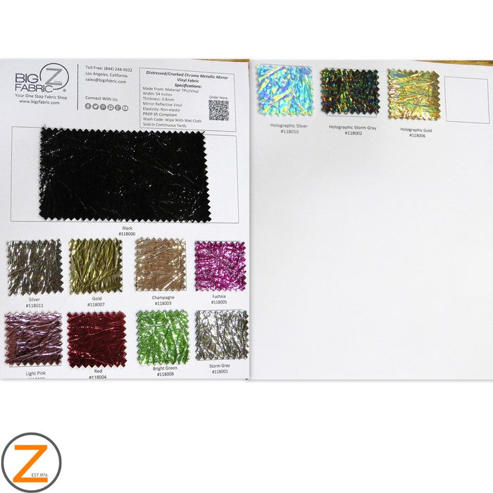Big Z Color Card Distressed/Crushed Chrome Metallic Mirror Vinyl Fabric